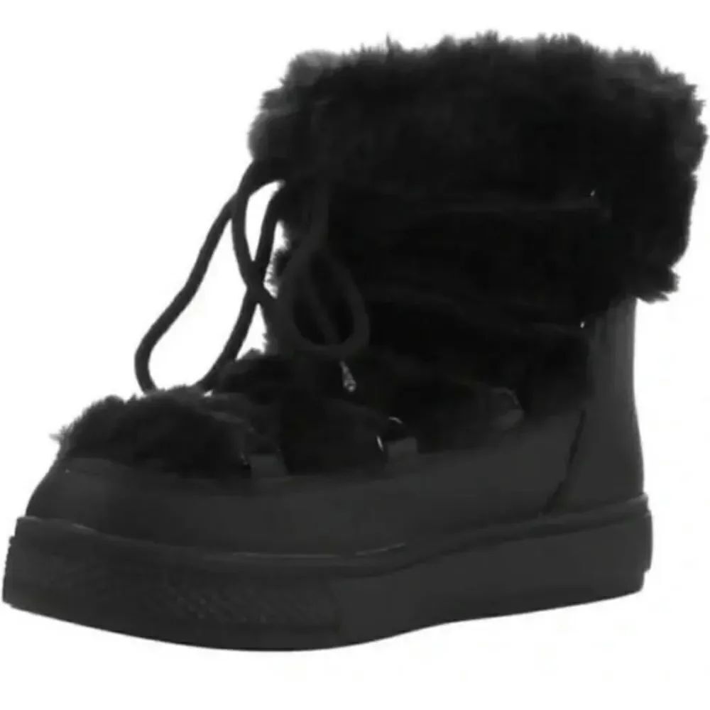 NWT Esprit 6, 7, 8, 9 Winola Black faux fur lace up side zip Ankle Booties boots